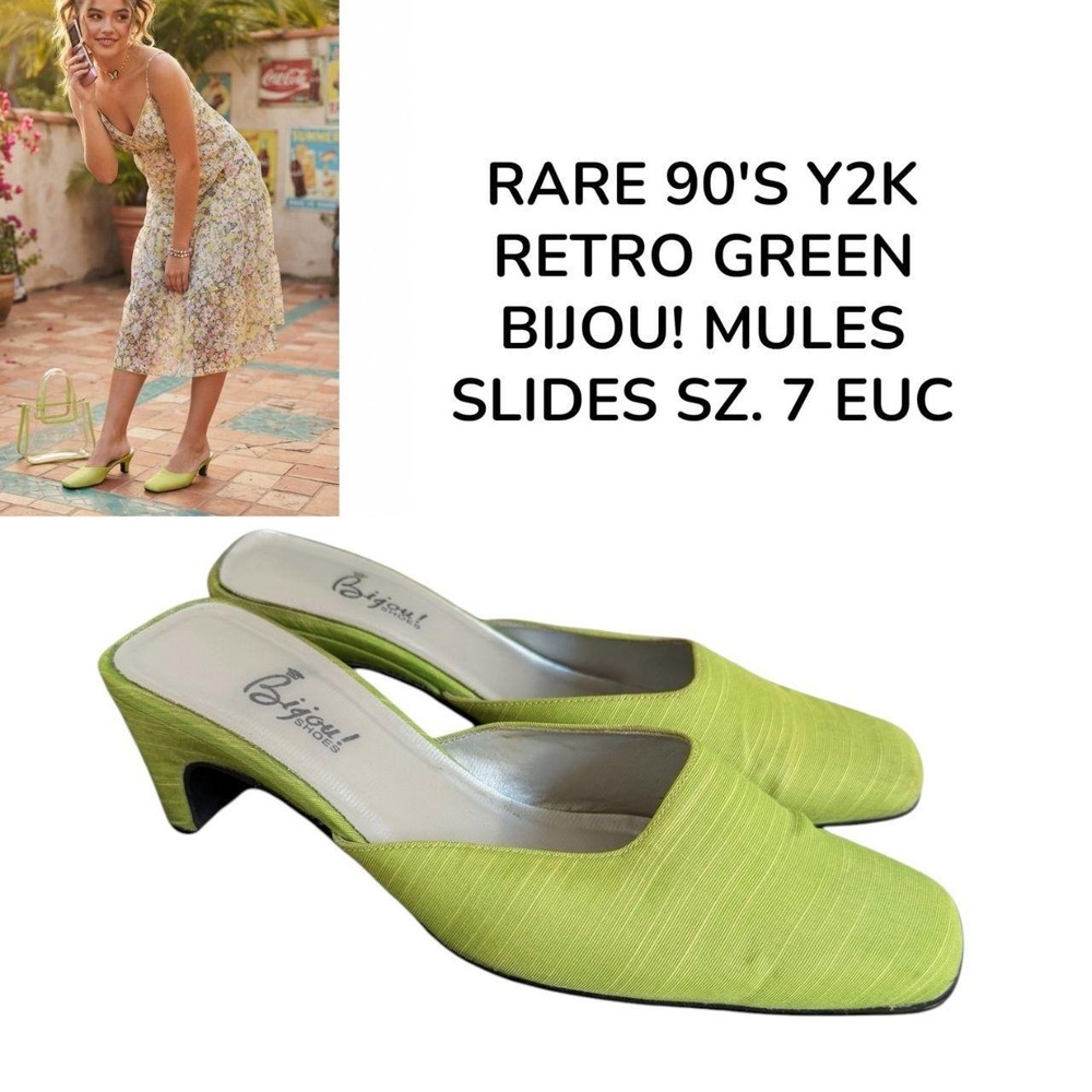 Vintage 90'S Bijou retro mod green Mule Sandals sz. 7 EUC
